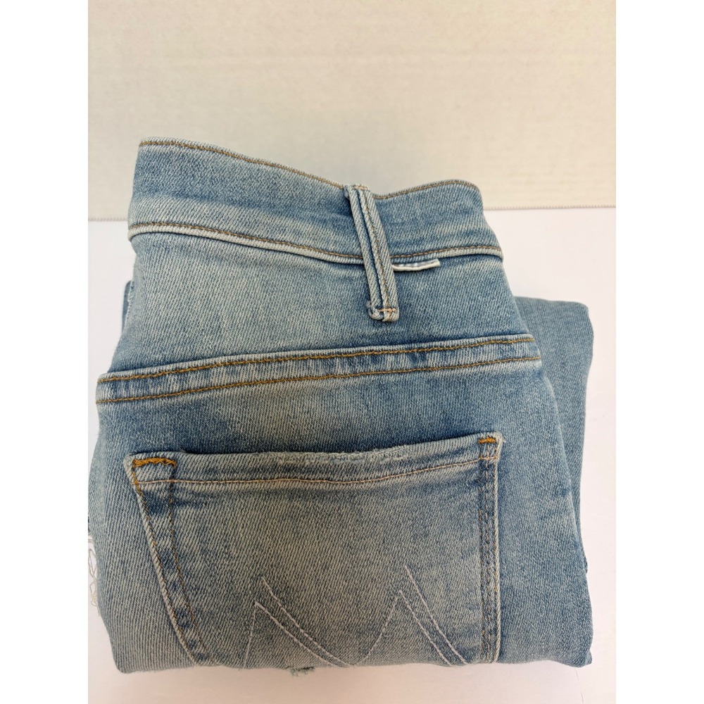 MOTHER The Hustler Ankle Fray Chew Jeans Light Wash Sz 27 Petal Plucker Distress